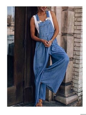 Blue Denim Wide-Leg Overalls - Women's Casual Jumpsuit